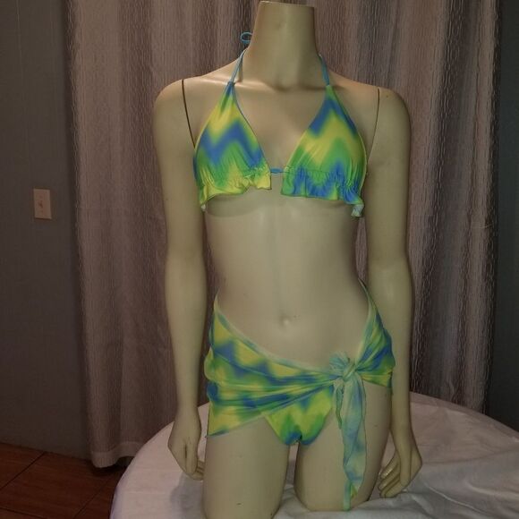 Tie Dye Halter Ruffled Bikini Female Micro Swimsuit 3pc new - Picture 7 of 15